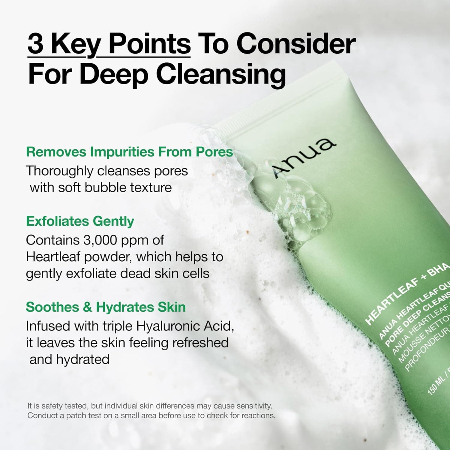 Anua Heartleaf Quercetinol Pore Deep Cleansing Foam, Face wash for Pore Refining Cleanser, Hydrating Daily Facial Cleanser For Double Cleansing, Gentle Foaming with BHA, Korean Skincare, 5.07 fl.oz. — image 3