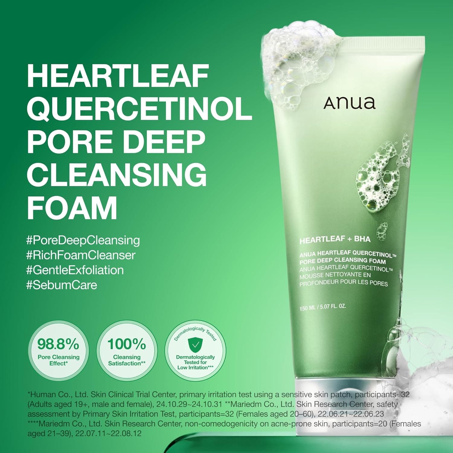 Anua Heartleaf Quercetinol Pore Deep Cleansing Foam, Face wash for Pore Refining Cleanser, Hydrating Daily Facial Cleanser For Double Cleansing, Gentle Foaming with BHA, Korean Skincare, 5.07 fl.oz. — image 5
